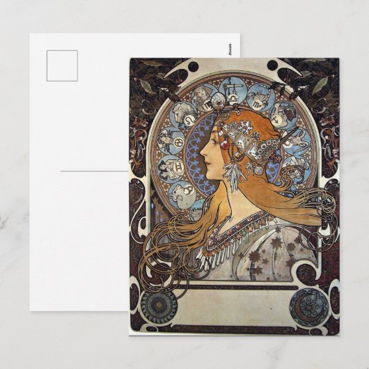 Zodiac Vrouw door Alphonse Mucha – Art Nouveau Feestdagenkaart (Voorkant / Achterkant)
