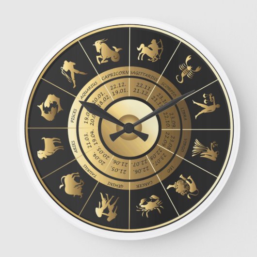 Zodiac Wall Clock Black & Gold Grote Klok (Voorkant)
