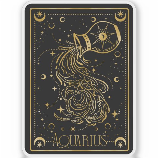 Zodiac Waterman Astrologie Zwart & Goud Sticker (Voorkant)