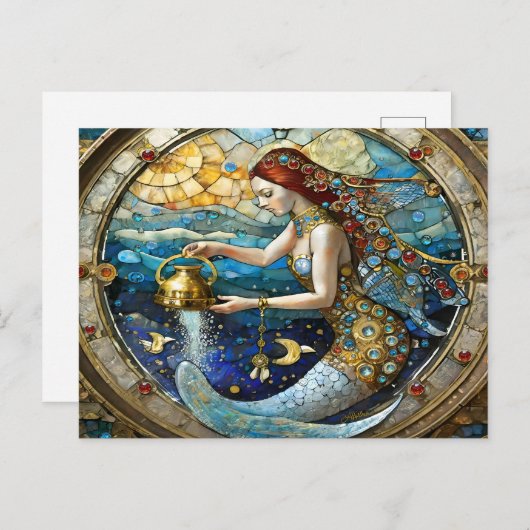Zodiac - Waterman De Waterdrager Zeemeermin Briefkaart (Voorkant / Achterkant)