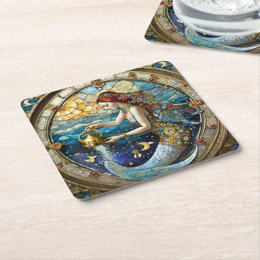 Zodiac - Waterman De Waterdrager Zeemeermin Kartonnen Onderzetters (Schuin)