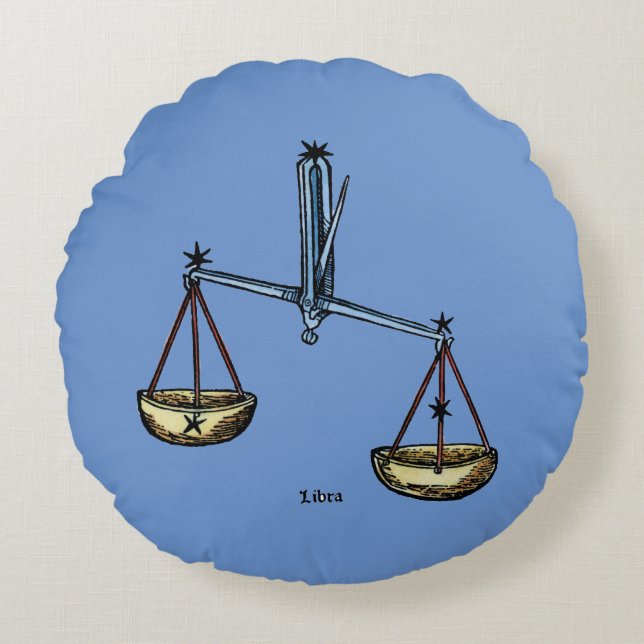 Zodiac: Weegblad in kleur Rond Kussen (Voorkant)