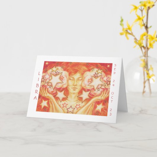 Zodiac Weegschaal 'Happy Birthday' kaart witte ran (Gele Bloem)