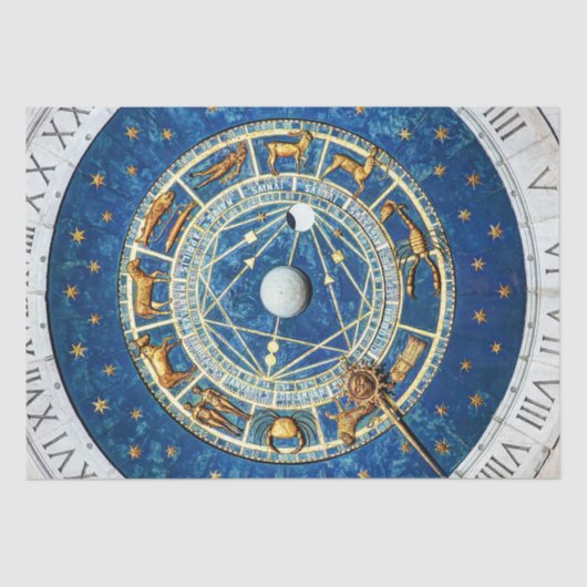 Zodiac Wheel Blue Gold Star Signs Cosmic Celestial Tissuepapier (Voorkant)