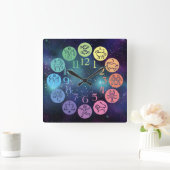 Zodiac Wheel Colorful Horoscope Signs Cosmic Vierkante Klok (Huis)