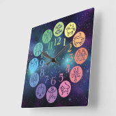 Zodiac Wheel Colorful Horoscope Signs Cosmic Vierkante Klok (Hoek)
