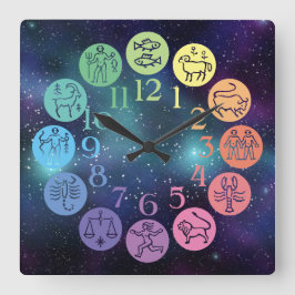 Zodiac Wheel Colorful Horoscope Signs Cosmic Vierkante Klok