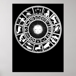 Zodiac Wheel met zon en astrologie symbolen Poster
