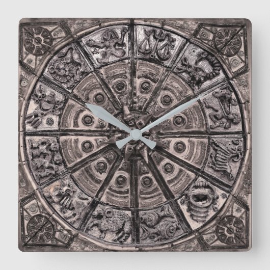 Zodiac Wheel Vierkante Klok (Voorkant)