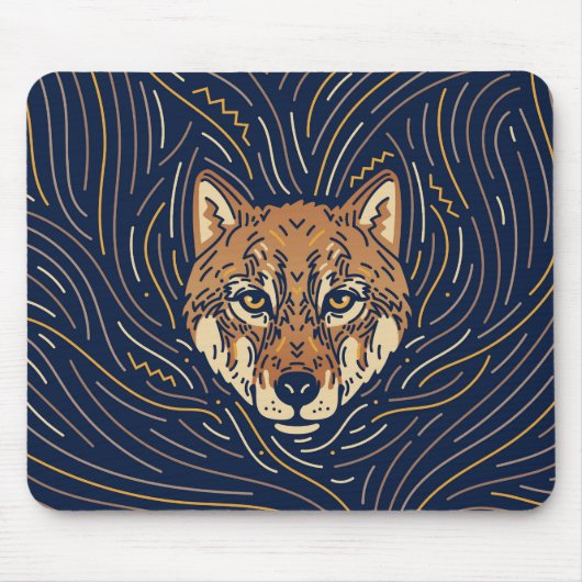 Zodiac Wolf Portrait | Met de hand getrokken Wolf Muismat (Voorkant)
