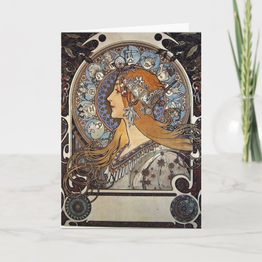 Zodiac Woman beroemd gemaakt door Alphonse Mucha - Kaart (Voorkant)