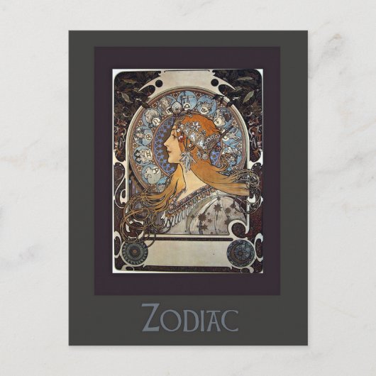 Zodiac Woman van Alphonse Mucha -  kunst Briefkaart (Voorkant)