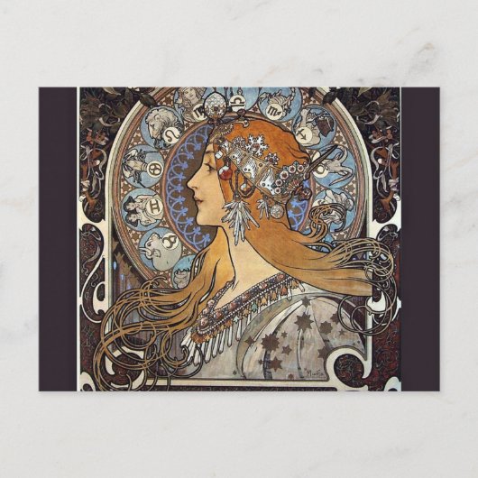 Zodiac Woman van Alphonse Mucha - kunst Briefkaart (Voorkant)