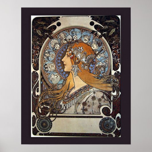 Zodiac Woman van Alphonse Mucha - kunst Poster (Voorkant)