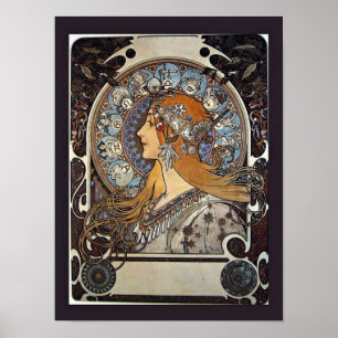 Zodiac Woman van Alphonse Mucha - kunst Poster