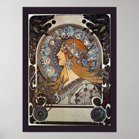 Zodiac Woman van Alphonse Mucha - kunst Poster (Voorkant)