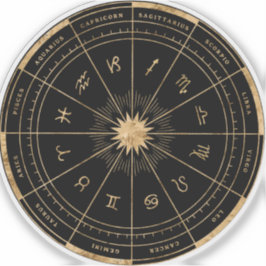 Zodiac Zwart & Goud Ronde Die-Cut Vinyl Sticker
