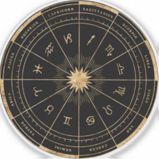 Zodiac Zwart & Goud Ronde Die-Cut Vinyl Sticker
