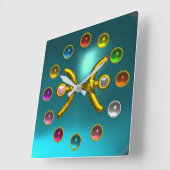 ZODIACALE SIGN-PISCES AFGEDRUKTE 3D KLORFUL GEMSTO VIERKANTE KLOK (Hoek)