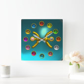 ZODIACALE SIGN-PISCES AFGEDRUKTE 3D KLORFUL GEMSTO VIERKANTE KLOK (Huis)