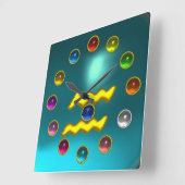 ZODIACALE ZIJDE AQUARIUS AFDRUKTE KLEURSTONEN VIERKANTE KLOK (Hoek)