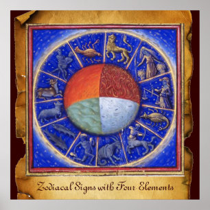ZODIACELE SIGNALEN MET VIER ELEMENTEN Astrologisch Poster
