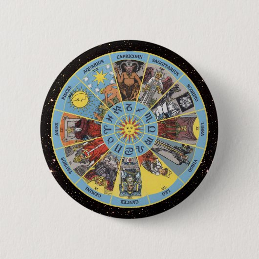Zodiacirkel met astrologische symbolen en tarotkaa ronde button 5,7 cm (Voorkant)