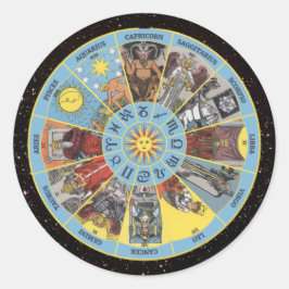 Zodiacirkel met astrologische symbolen en tarotkaa ronde sticker