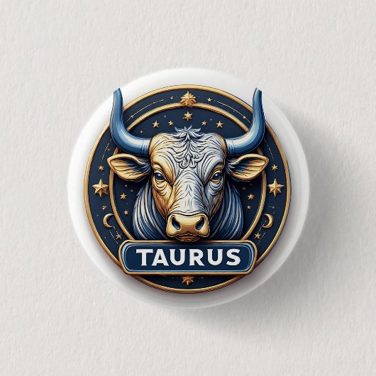 ♉ Zodiak Stier Gouden Embleem Aura  ♉ Ronde Button 3,2 Cm (Voorkant)