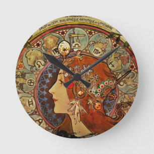 Zodiak Woman van Mucha Ronde Klok