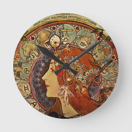 Zodiak Woman van Mucha Ronde Klok (Voorkant)