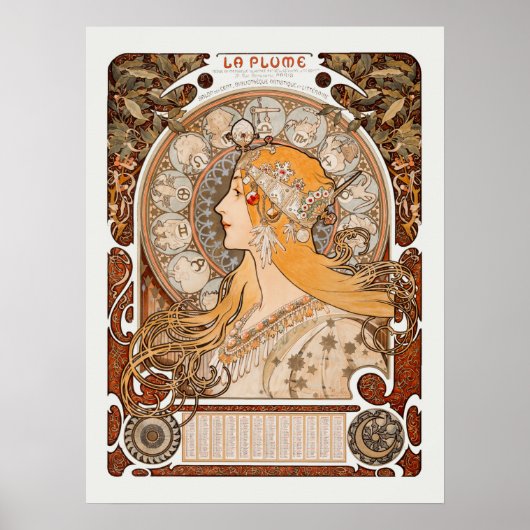 Zodiaque of La Plume Alphonse Mucha Art Nouveau Poster (Voorkant)
