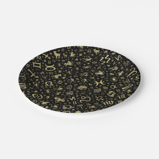 Zodiasymbolen en glyphs Gold op zwart Papieren Bordje (Gekanteld)