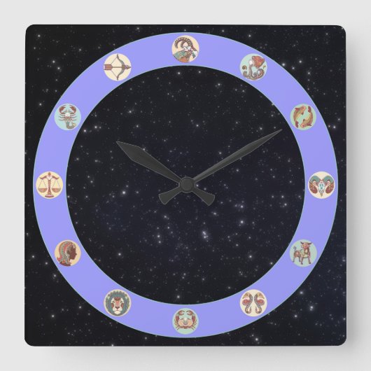 Zodiasymbool w/sterren vierkante klok (Voorkant)