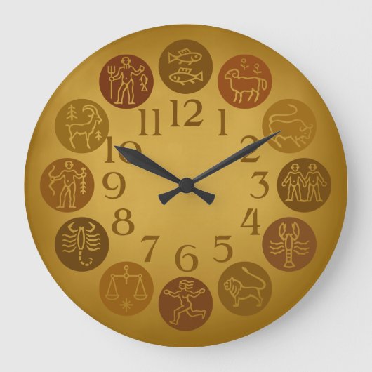 Zodiaw Wheel Horoscope Signs Warm Gold Grote Klok (Voorkant)
