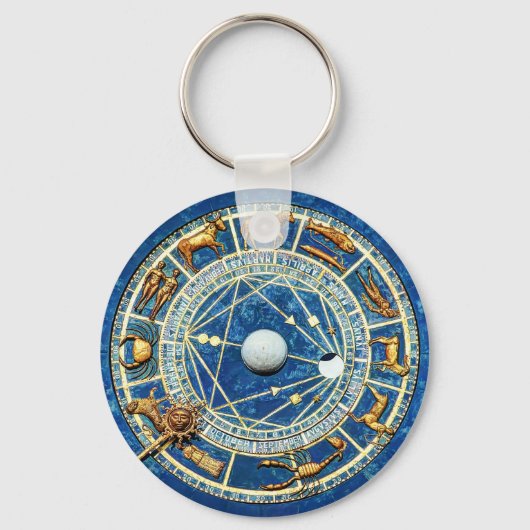 Zodiawiel Astrology Celestial Blue Antiek Gold Sleutelhanger (Voorkant)