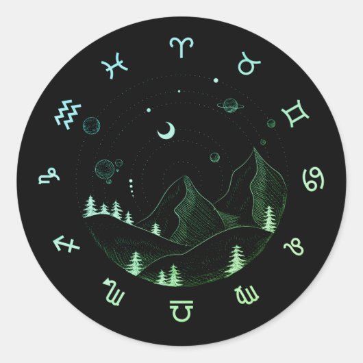 Zodiawwielberglandschap Ronde Sticker (Voorkant)