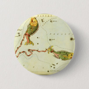 zodische strologie Pisces Fish Constellation Ronde Button 5,7 Cm