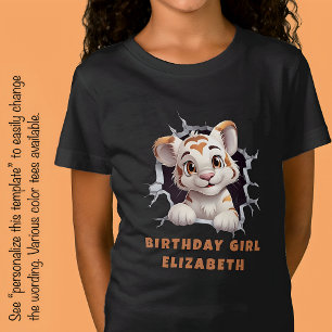 Zoe Adorable Tijgerwelp Die uit Gat gluurt Oranje T-shirt