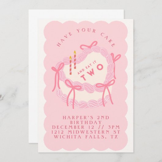 Zoe Adoreerbaar Oud Hart Cake Tweede Verjaardag Kaart (Voorkant / Achterkant)