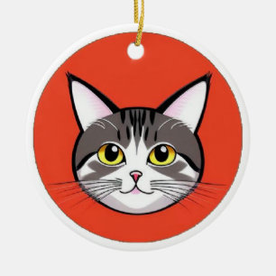 Zoe Carton Kat Kop Met Krachtig Grafisch Ontwerp Keramisch Ornament