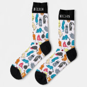 Zoe Cartoon Katten Patroon | Monogram Sokken (Links)
