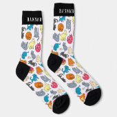 Zoe Cartoon Katten Patroon | Monogram Sokken (Rechts)