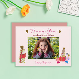 Zoe cat en cadeaus | Roze verjaardagsfeestje Bedankkaart