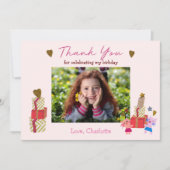 Zoe cat en cadeaus | Roze verjaardagsfeestje Bedankkaart (Voorkant)