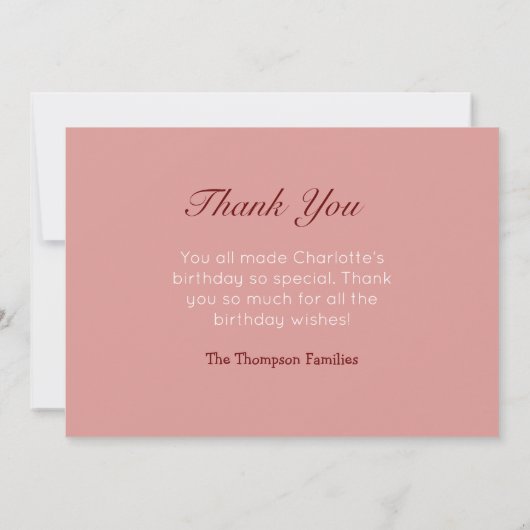 Zoe cat en cadeaus | Roze verjaardagsfeestje Bedankkaart (Achterkant)