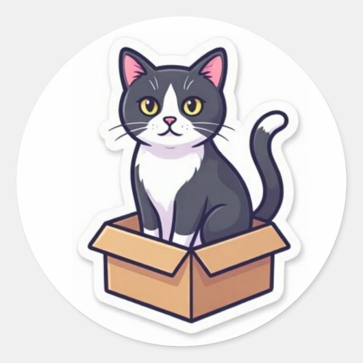 Zoe Cat In Kartonnen Doos Sticker Grappige Kat (Voorkant)
