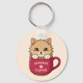Zoe Cat in Koffiekopje Aangepaste Tekst Sleutelhanger (Voorkant)