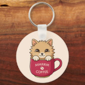 Zoe Cat in Koffiekopje Aangepaste Tekst Sleutelhanger (Voorkant)