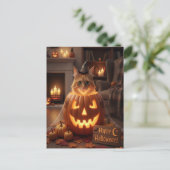 Zoe Cat in Pompoen Halloween voor Kattenliefhebber Briefkaart (Staand voorkant)